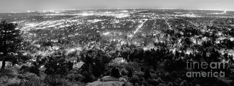 Boulder Colorado City Lights Panorama  Black and White Photograph by James BO Insogna