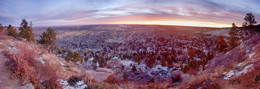 Boulder Colorado Colorful Dawn City Lights Panorama Photograph by James BO Insogna