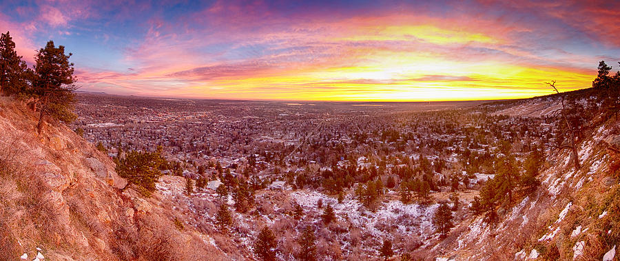 Boulder Colorado Colorful Sunrise Wide Panorama View Photograph by James BO Insogna