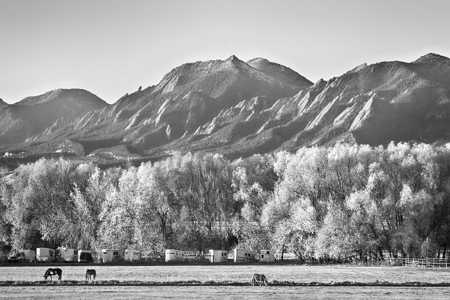 Boulder County Colorado Flatirons View In Black and White Photograph by James BO Insogna