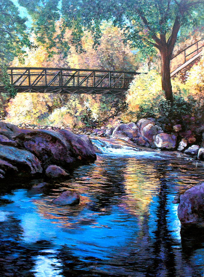 Boulder Creek Bridge Painting by Tom Roderick
