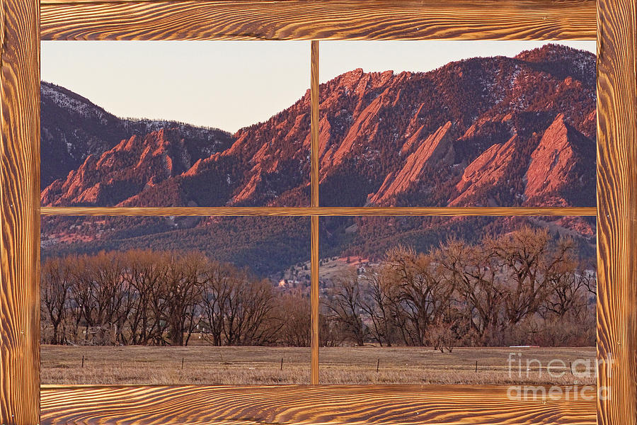 Boulder Flatirons Morning Barn Wood Picture Window Frame View Photograph by James BO Insogna