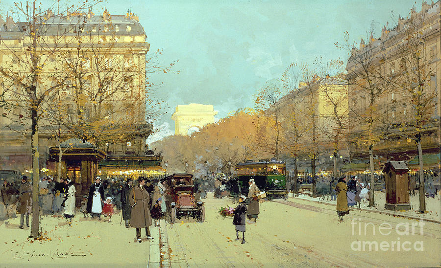 Paris Painting - Boulevard Haussmann in Paris by Eugene Galien-Laloue