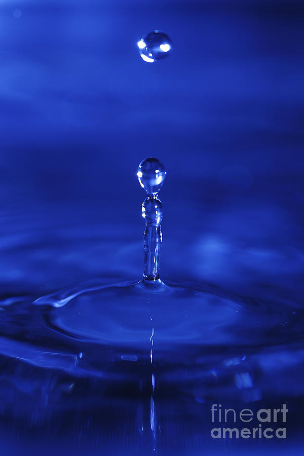 Bouncing droplets in blue Photograph by Paul Cowan
