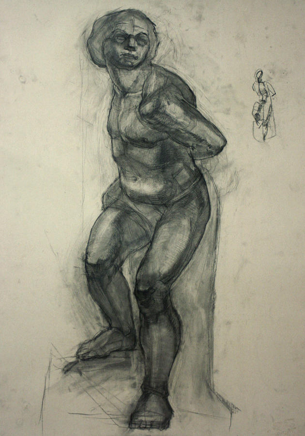 Charcoal Drawing - Bound Slave by Michelangelo Buonarroti by Olga Rogozina