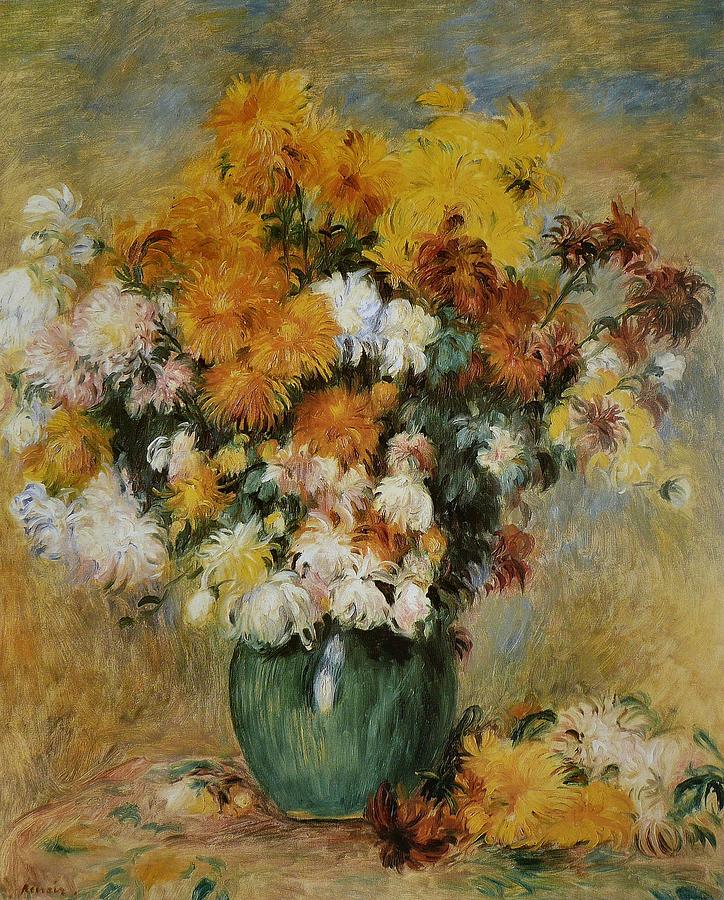 Flower Painting - Bouquet de Chrysanthemes by Pierre-Auguste Renoir