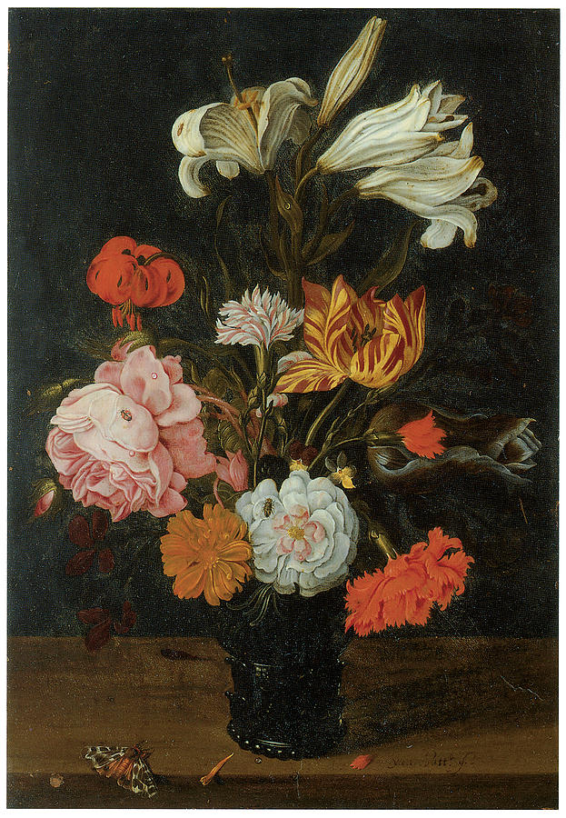 Lily Painting - Bouquet in a roemer by Jan Baptist Van Fornenburgh