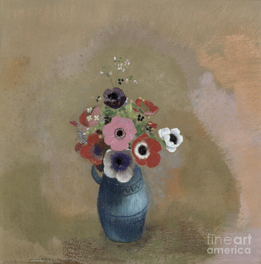 Still Life Pastel - Bouquet of anemones by Odilon Redon