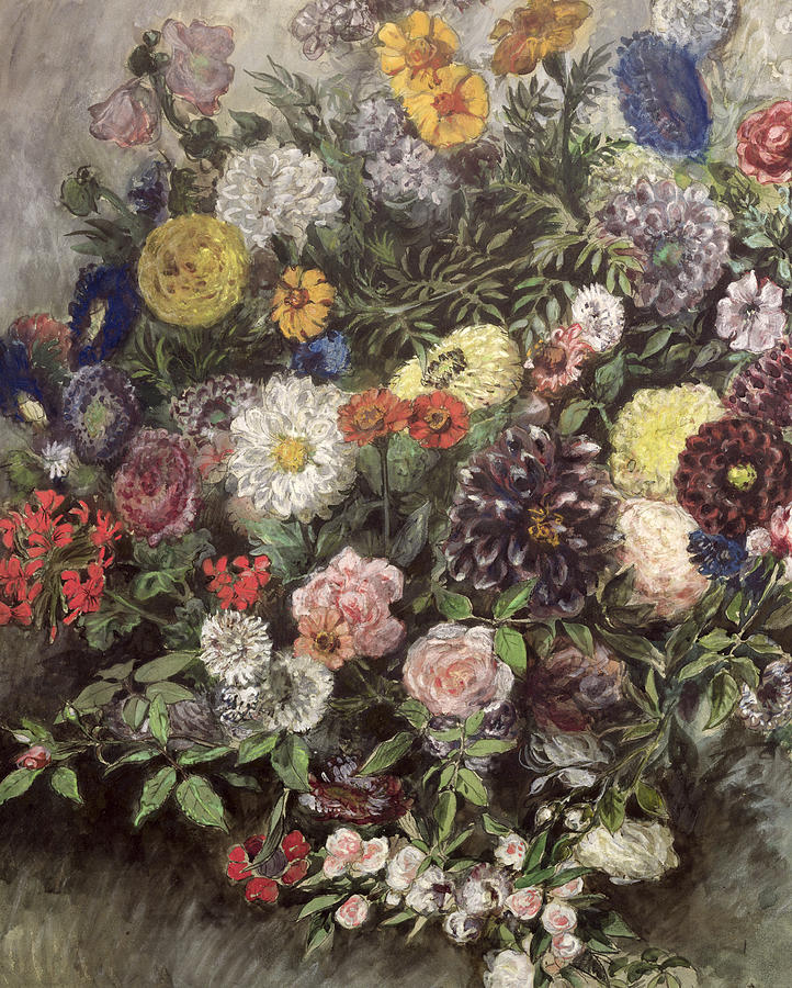 Still Life Painting - Bouquet of Flowers by Eugene Delacroix
