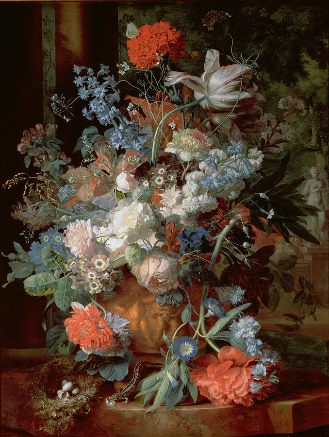 Bouquet Of Flowers In A Landscape Photograph by Jan van Huysum