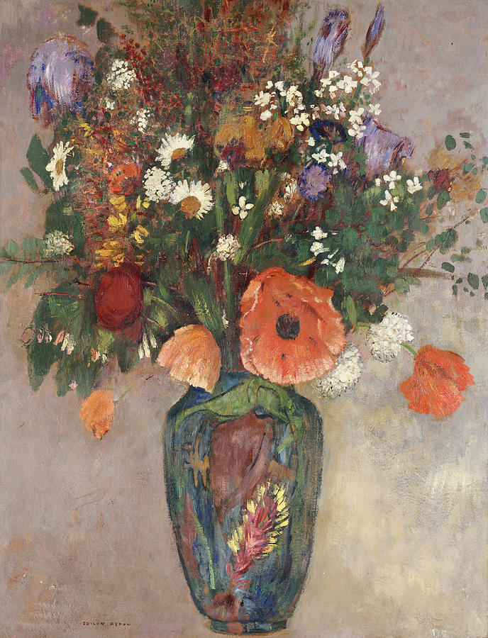 Still Life Painting - Bouquet of Flowers in a Vase by Odilon Redon