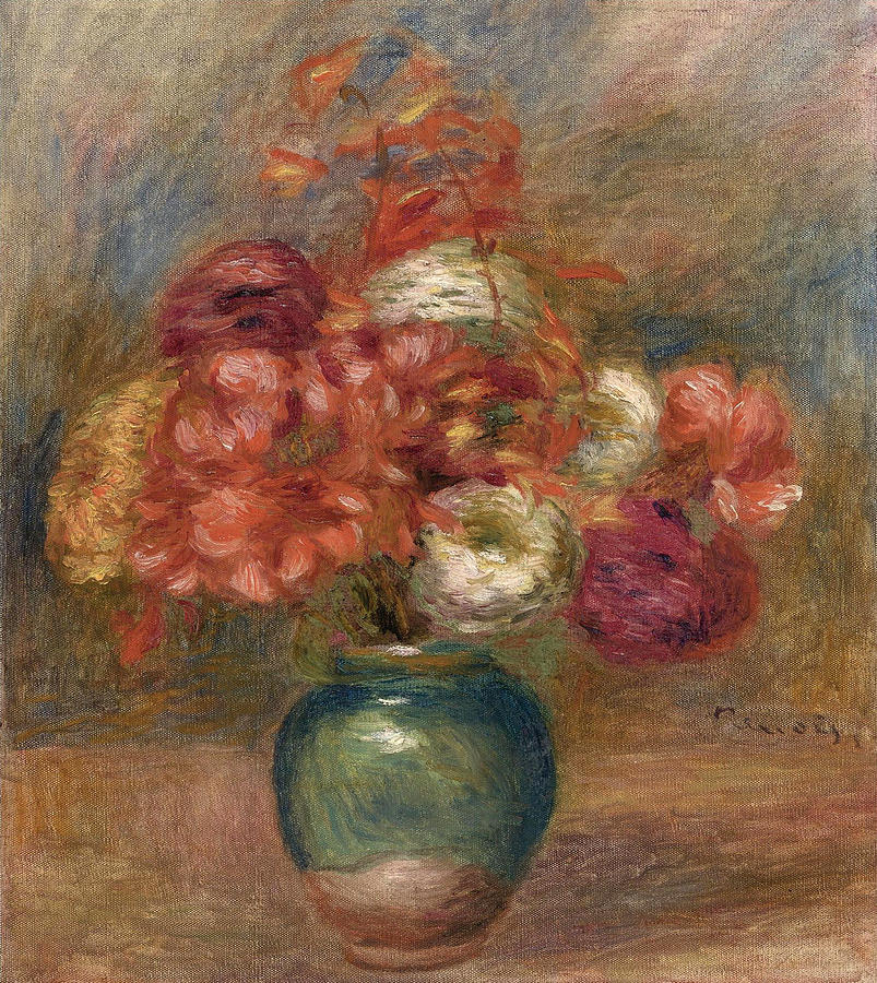 Bouquet of Flowers in Green Vase Painting by Pierre-Auguste Renoir