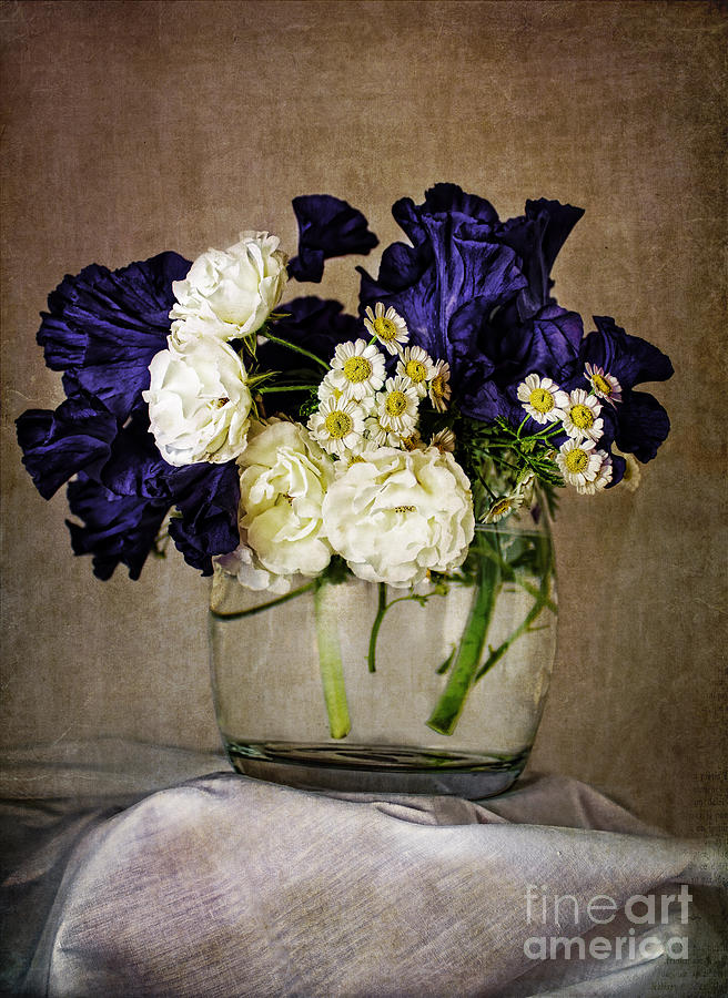 Bouquet of irises roses and daises  Photograph by Elena Nosyreva