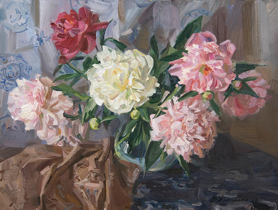 Bouquet of peonies Painting by Victoria Kharchenko