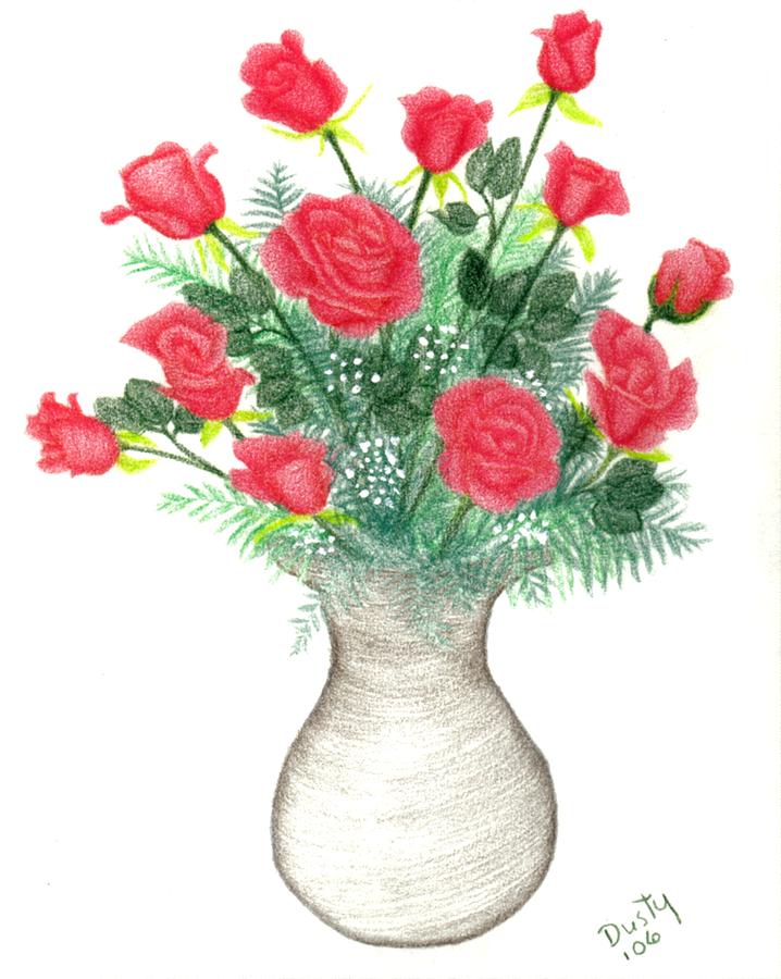 Bouquet Of Red Roses Drawing by Dusty Reed