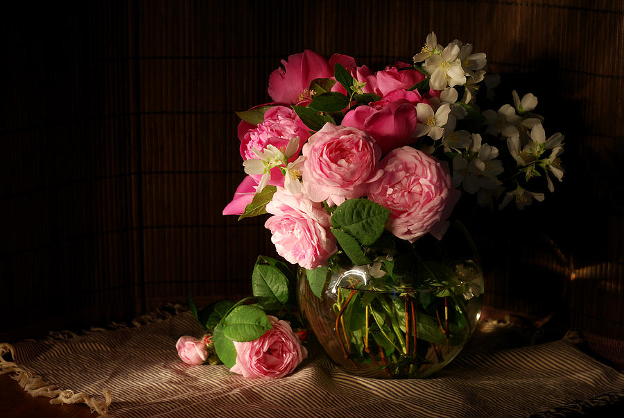 Flower Photograph - Bouquet of roses and jasmine by Anna Aybetova