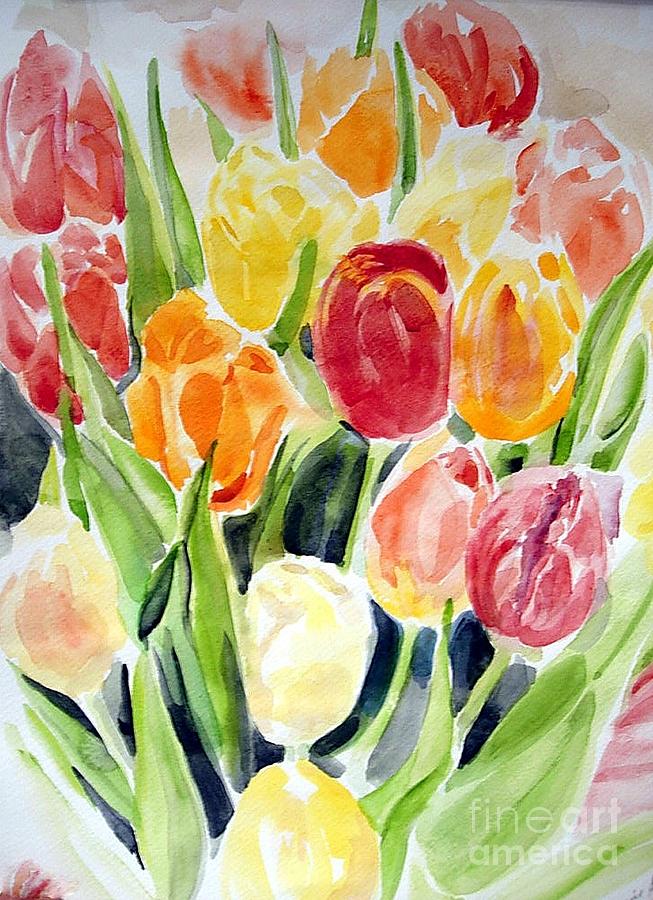 Bouquet of tulips Painting by Elaine Berger