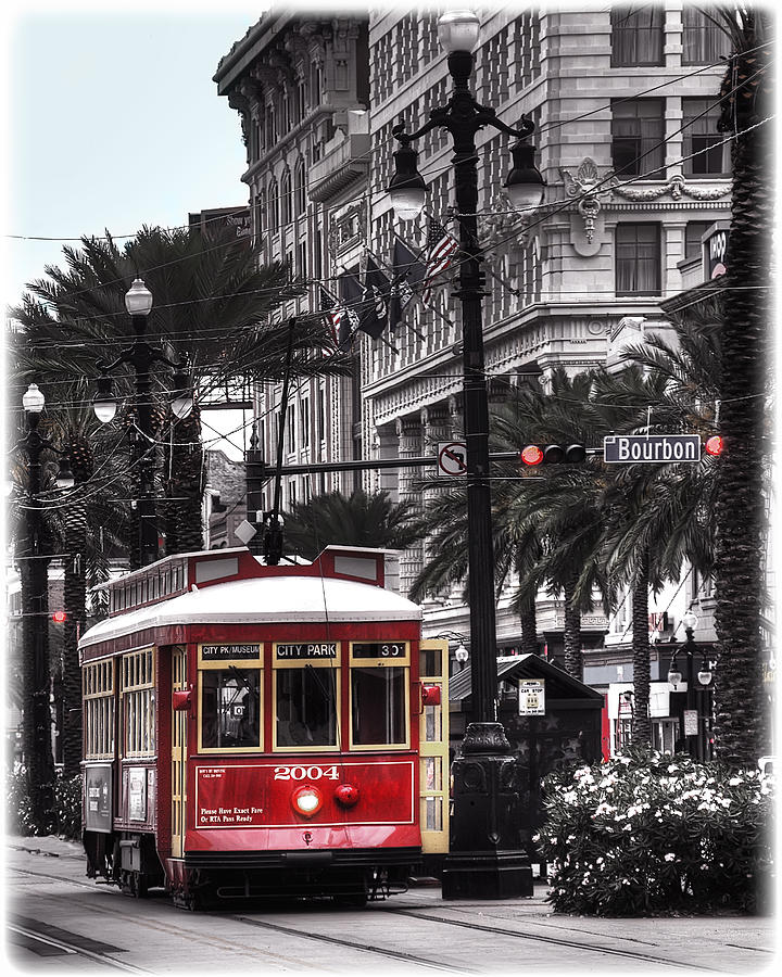 Bourbon Street Photograph - Bourbon and Canal Trolley Cropped by Tammy Wetzel