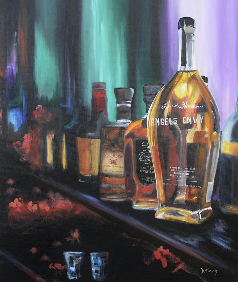 Bottle Painting - Bourbon Bar Oil Painting by Donna Tuten