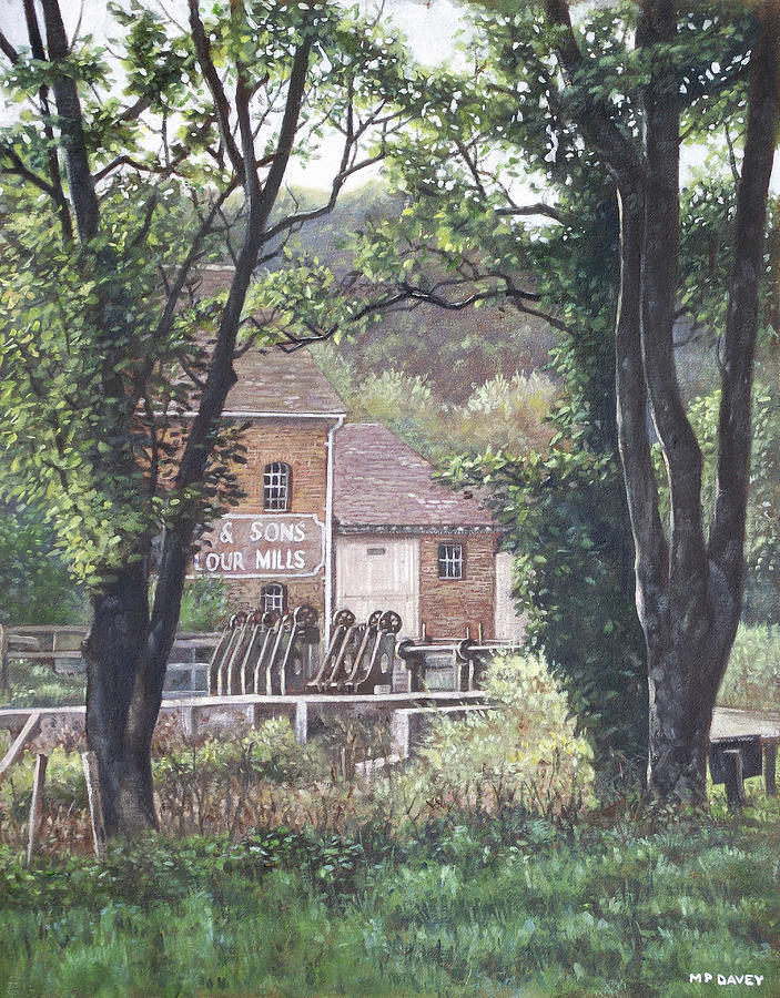 Bournemouth Throop mill through trees Painting by Martin Davey