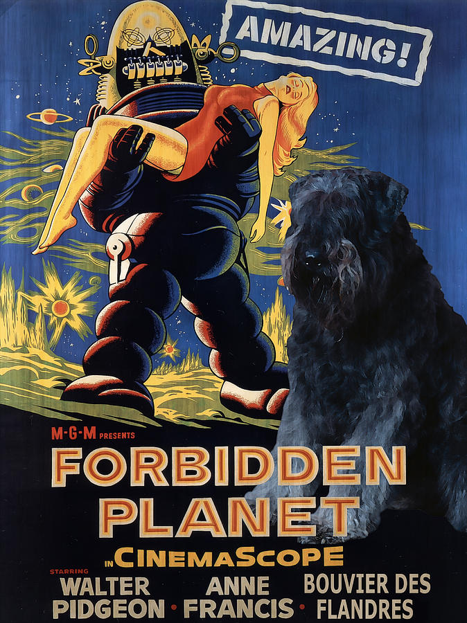 Bouvier des Flandres - Flanders Cattle Dog Art Canvas Print - Forbidden Planet Movie Poster Painting by Sandra Sij