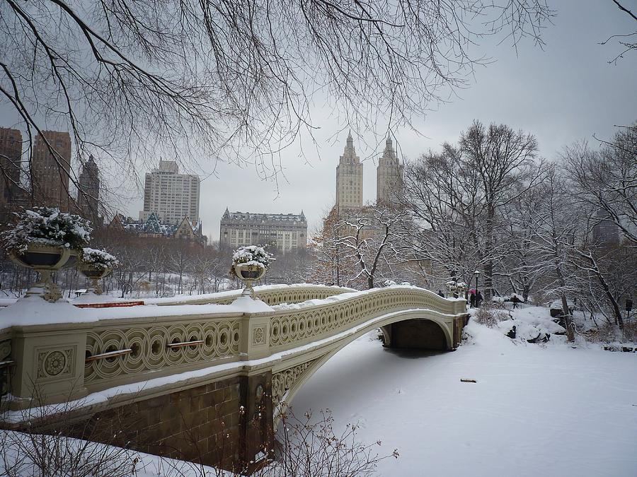 Landscape Photograph - Bow Bridge Central Park in Winter  by Vivienne Gucwa