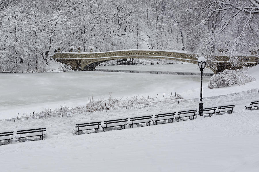 Bow Bridge Central Park Winter Wonderland Photograph by Susan Candelario