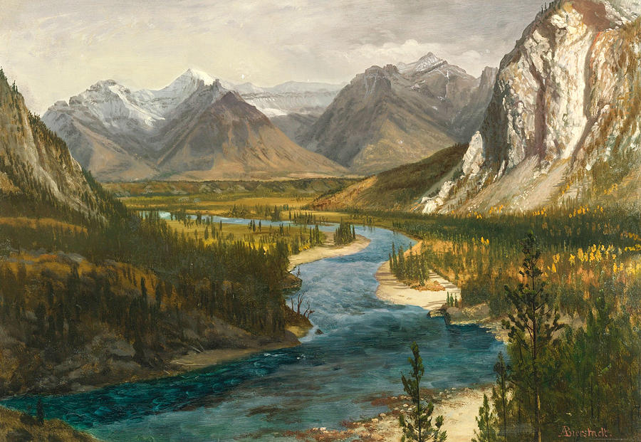 Bow River Falls. Canadian Rockies Painting by Albert Bierstadt