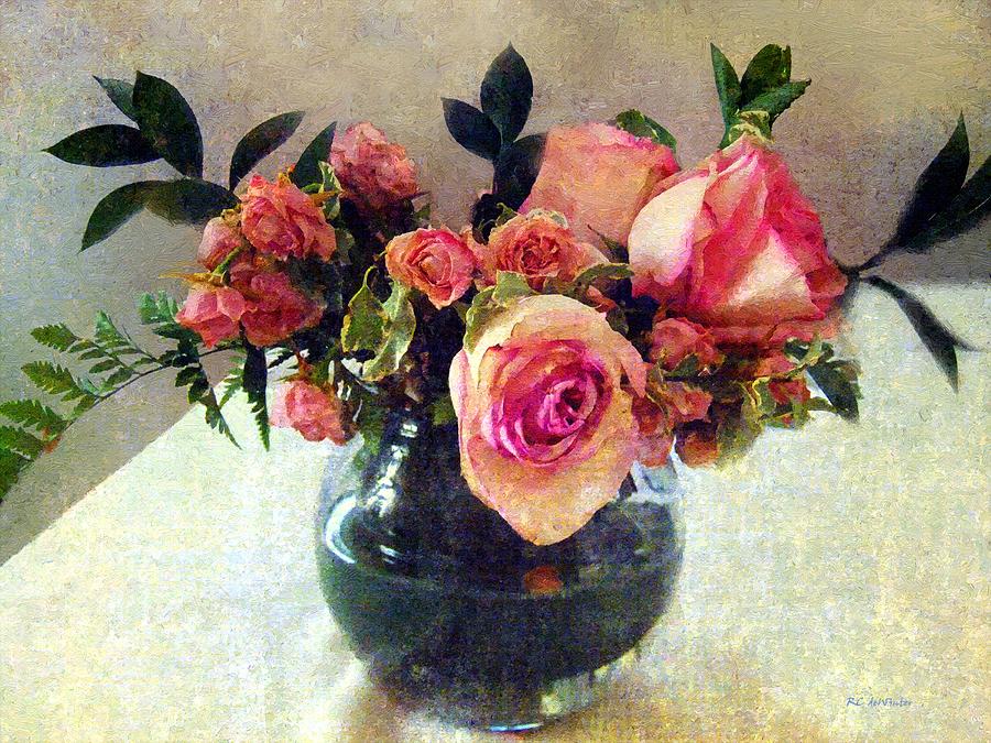 Bowl Full of Roses Painting by RC DeWinter
