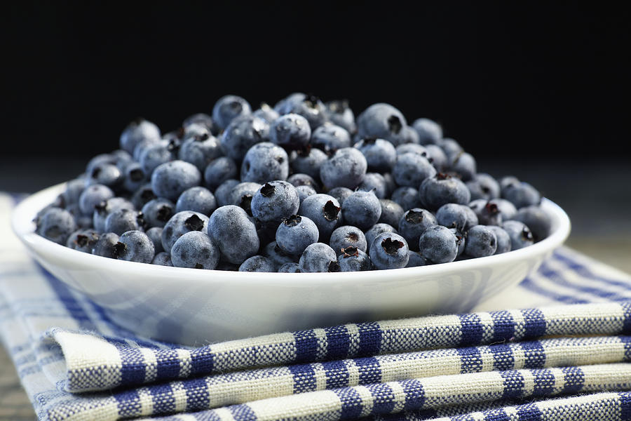 Bowl Photograph - Bowl Of Blueberries Quebec, Canada by Roderick Chen