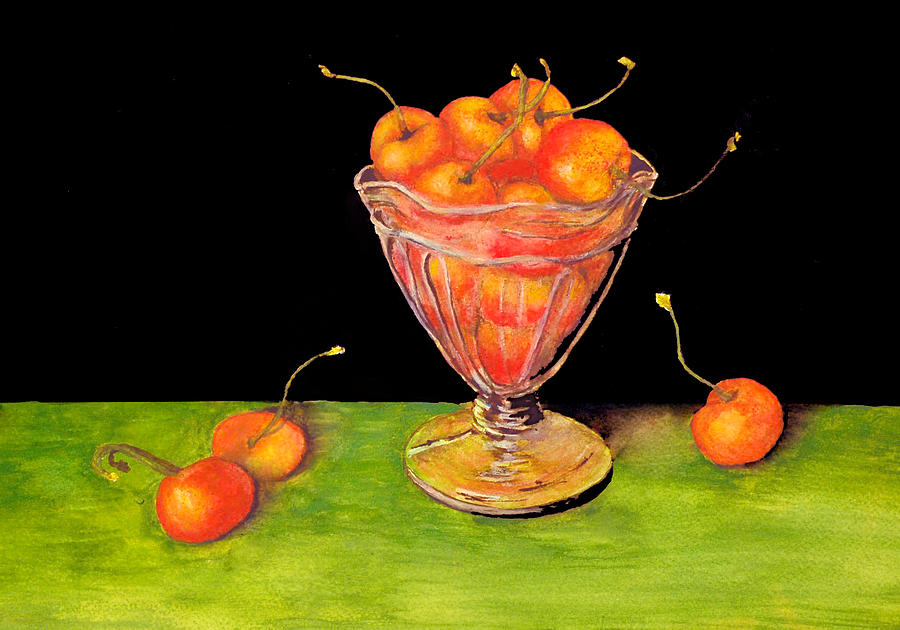 Bowl Of Cherries Painting by Barbara J Blaisdell