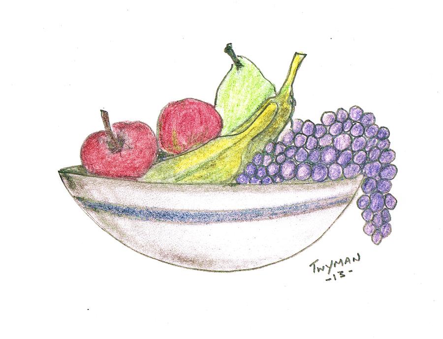 Bowl of Fruit Drawing by Dan Twyman