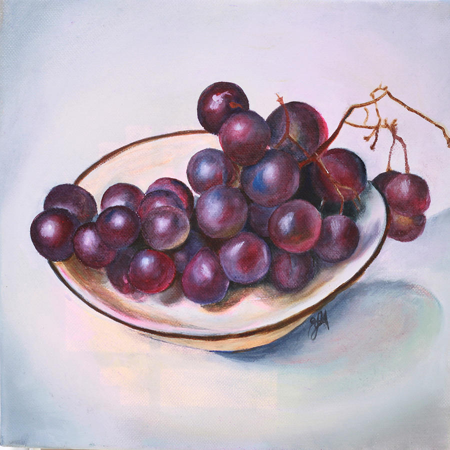 Bowl of Grapes Painting by Nila Jane Autry