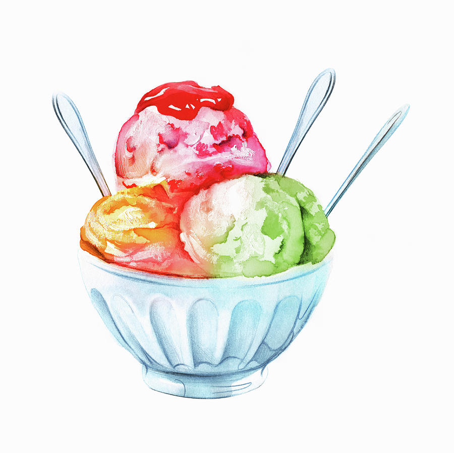 Bowl Of Ice Cream With Three Scoops Painting by Ikon Ikon Images