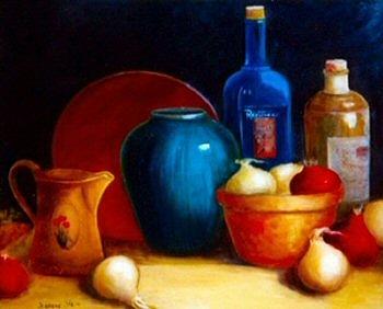 Bottle Painting - Bowl of Onions by Jeanene Stein