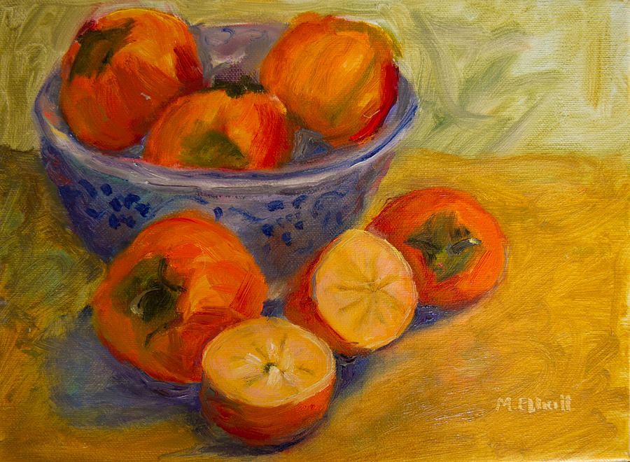 Bowl of Persimmons Painting by Margaret Elliott
