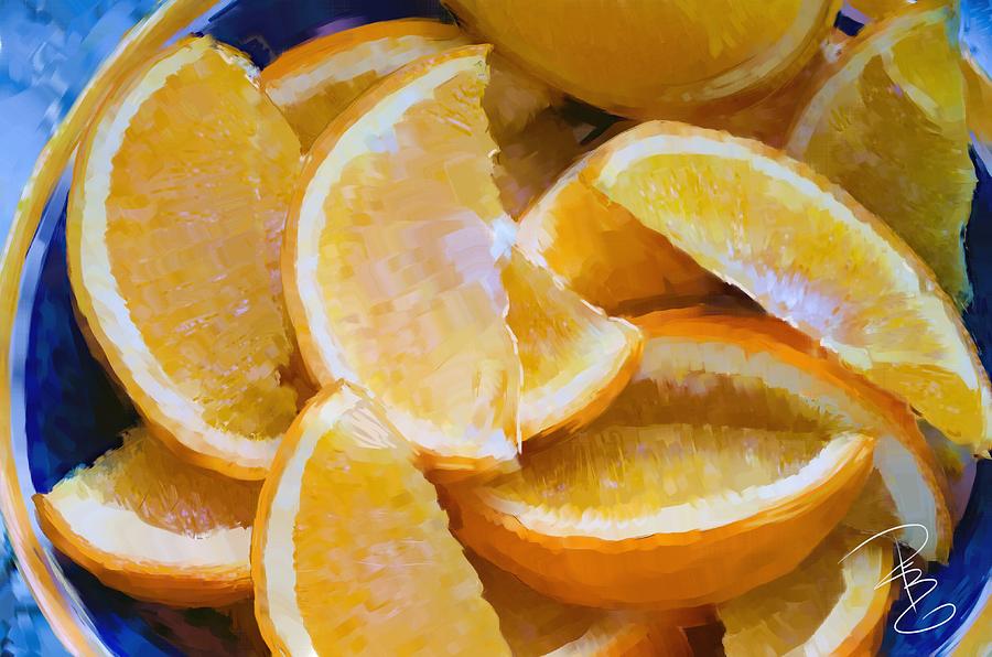 Bowl of sliced oranges Digital Art by Debra Baldwin