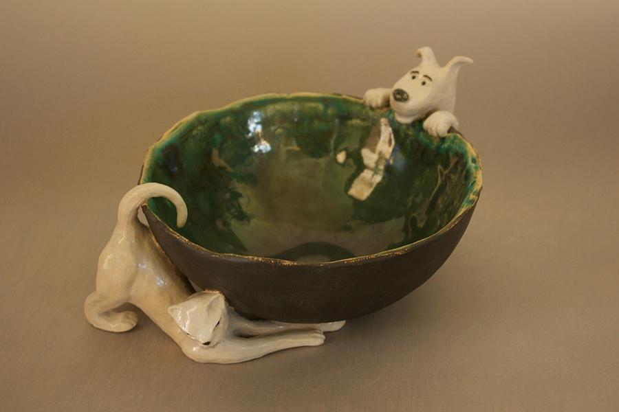 Dog Ceramic Art - Bowl by Zdenka Chamberland