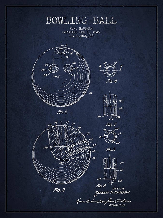 Vintage Digital Art - Bowling Ball Patent Drawing from 1949 by Aged Pixel
