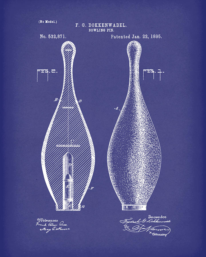 Bowling Pin 1895 Patent Art Blue Drawing by Prior Art Design