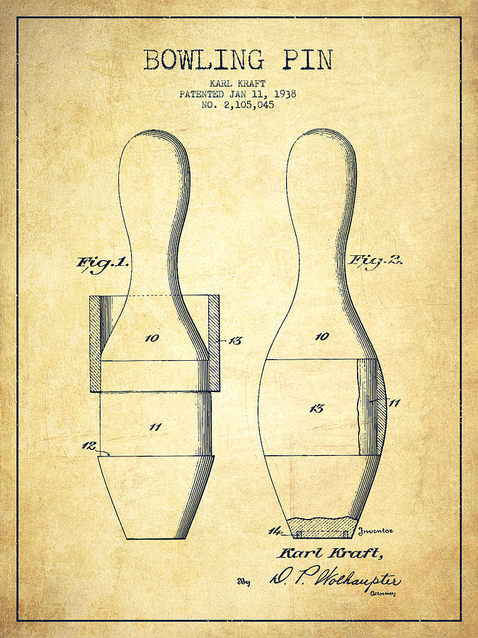 Vintage Digital Art - Bowling Pin Patent Drawing from 1938 - Vintage by Aged Pixel