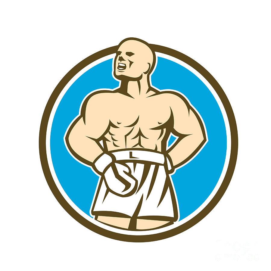 Athlete Digital Art - Boxer Champion Shouting Circle Retro by Aloysius Patrimonio