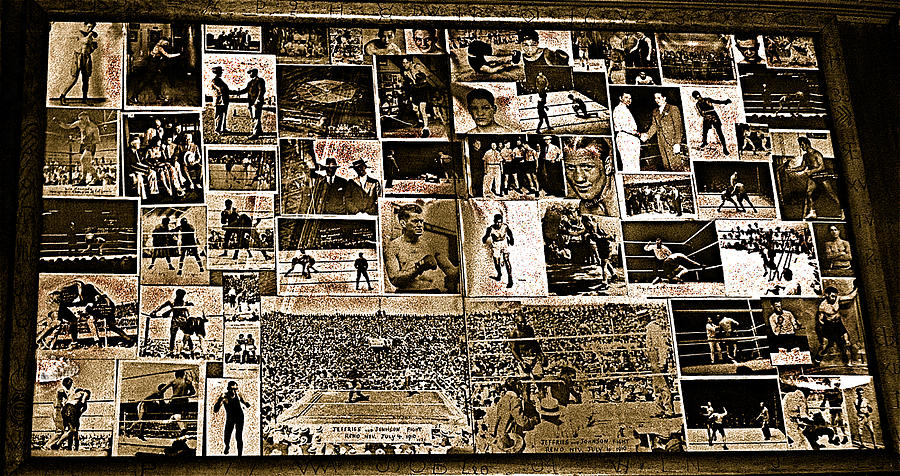 Boxing collage Virginian Hotel Saloon Medicine Bow Wyoming 1971-2008 sepia toned Photograph by David Lee Guss