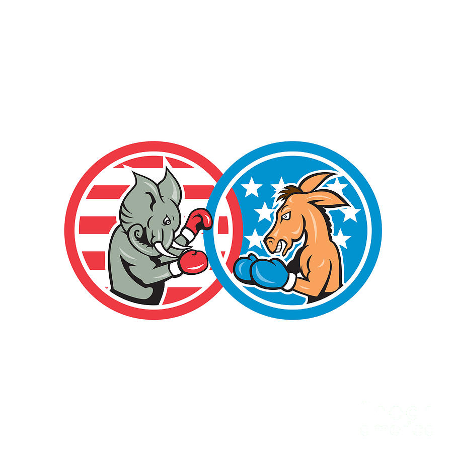 Donkey Digital Art - Boxing Democrat Donkey Versus Republican Elephant Mascot by Aloysius Patrimonio