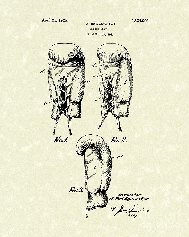 Boxing Glove 1925 Patent Art Drawing by Prior Art Design