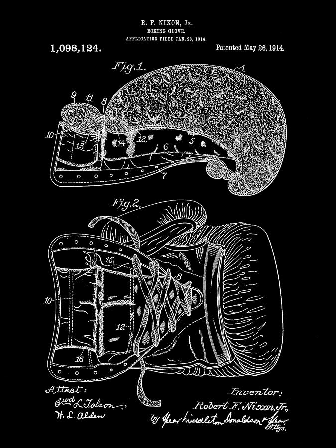 Boxing Glove Patent 1914 - Black Digital Art by Stephen Younts
