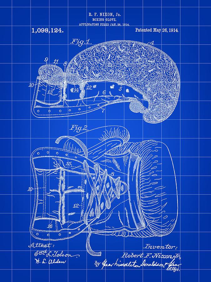 Boxing Glove Patent 1914 - Blue Digital Art by Stephen Younts