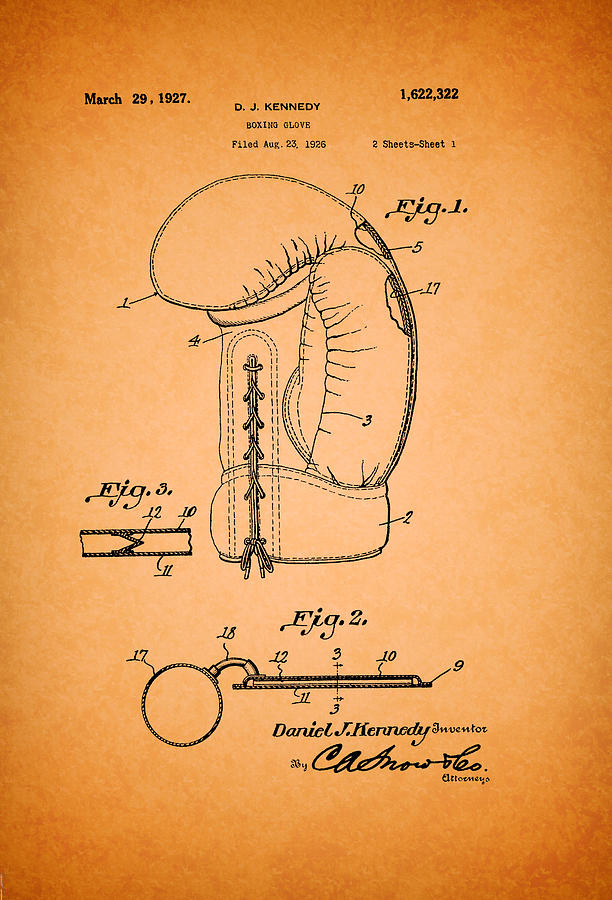 Vintage Drawing - Boxing Glove Patent 1927 by Mountain Dreams