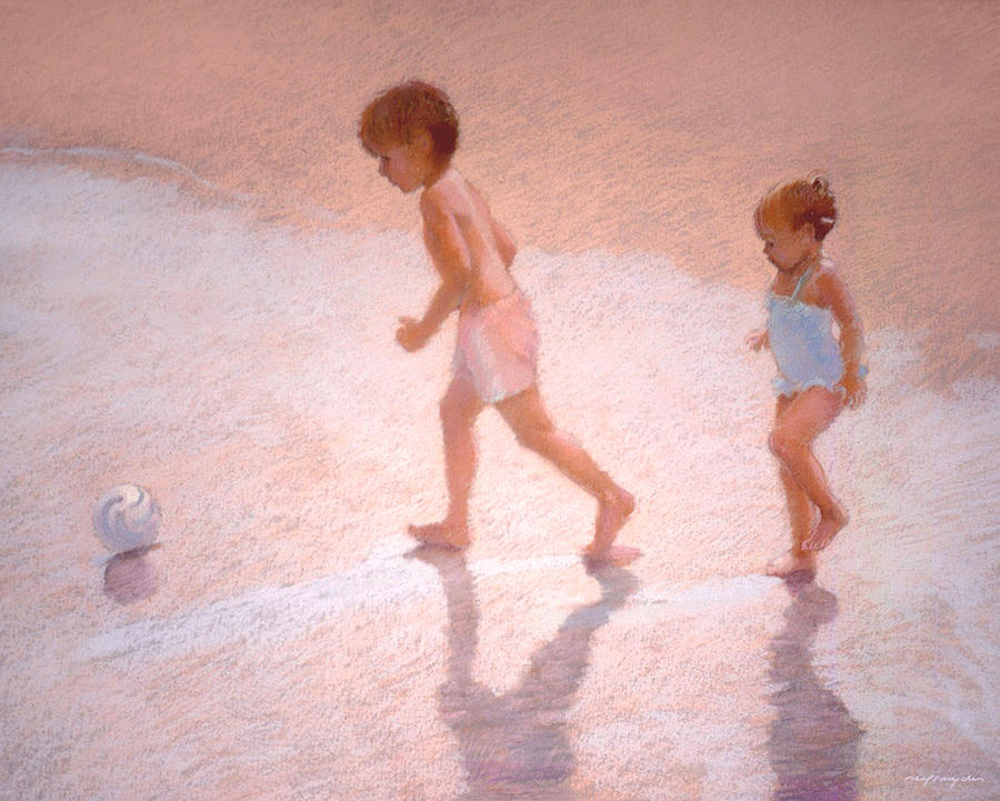 Boy and Girl w/Ball Painting by J Reifsnyder