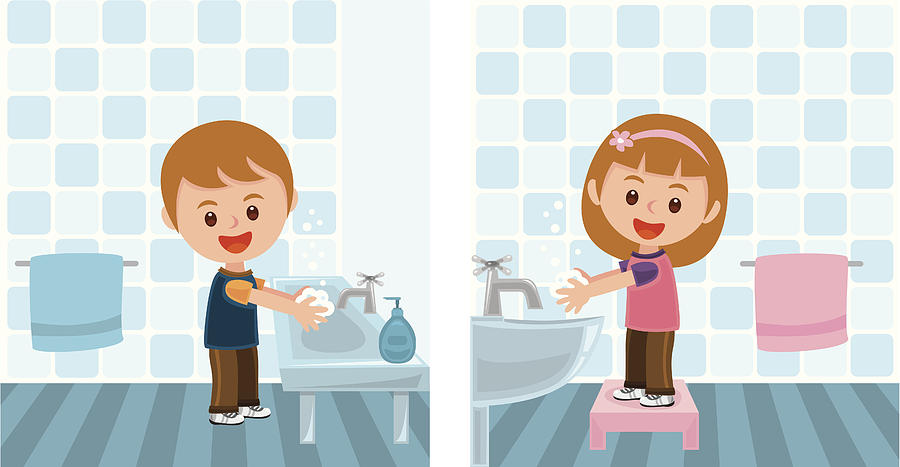 Boy And Girl Washing Hands Drawing by Viviyan